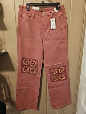 Judy Blue Dusty Pink Crochet Square Jeans